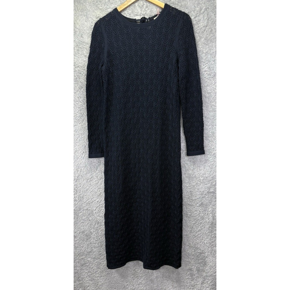 NEW Boden Women 6 Navy Crochet Knit Pointelle Knit Midi Dress Long Sleeve Boho